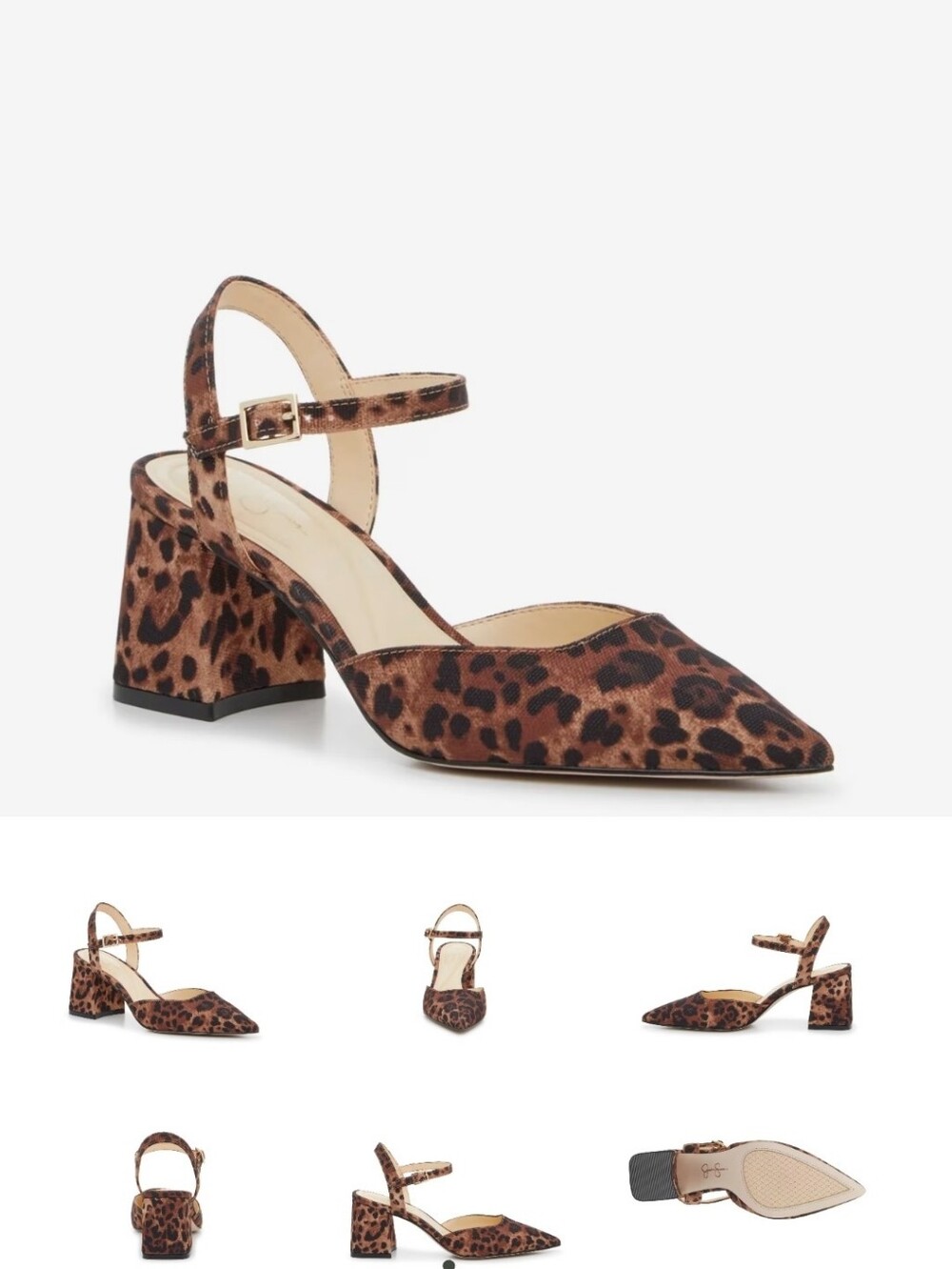Jessica Simpson Leopard Print Pointed-Toe Block Heel Pumps with Ankle Strap Sz 9